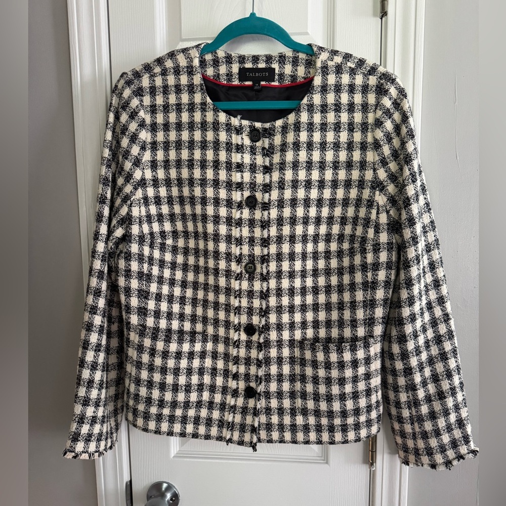 Talbots Black and White Gingham Blazer